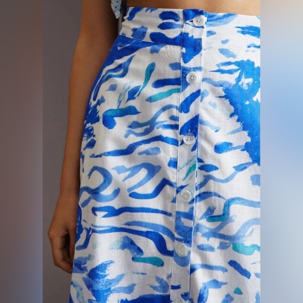 Anthropologie Maeve A-Line Printed Maxi Skirt SIZE 12  Blue Abstract - Picture 2 of 12
